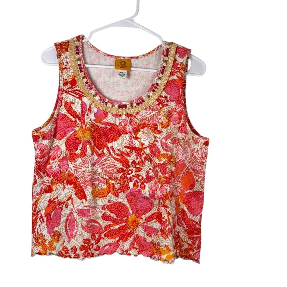 Ruby‎ Rd. Women's PXL Petite Floral Tank Top Boho Chic Ruffle Hem